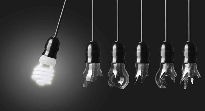 Perpetual motion with broken light bulbs and energy saver bulb