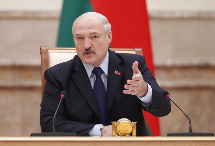 Belarussian President Lukashenko attends a meeting with the media in Minsk