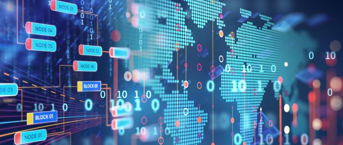 Block chain network concept on technology background