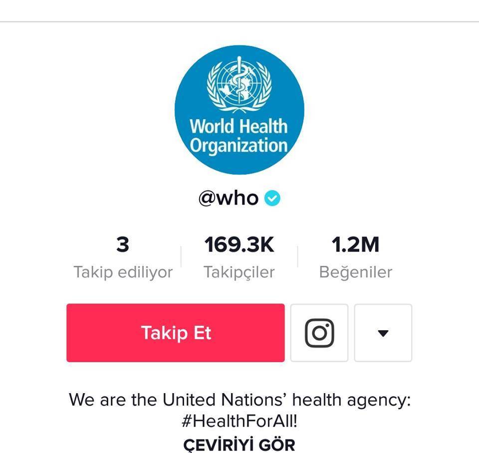 Ümumdünya Səhiyyə Təşkilatı “TikTok”da rəsmi səhifə açıb 1 56dd2630 ebb9 45f7 bf11 975ac2ba7b5c