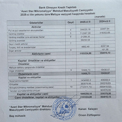 Azəri Star Mikromaliyyə BOKT MMC — sürətli böyümə, güclü kapital, parlaq perspektiv 2 azeristarhesabat2