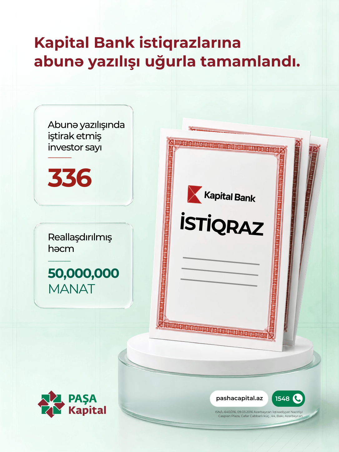 PAŞA Kapital-ın anderrayterliyi ilə Kapital Bank istiqrazlarına